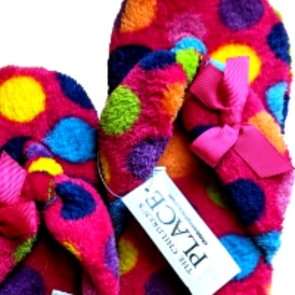 NWT The Children's Place Girl Slippers Faux Fur PINK Polka Dot Slip-On S… - Picture 5 of 11
